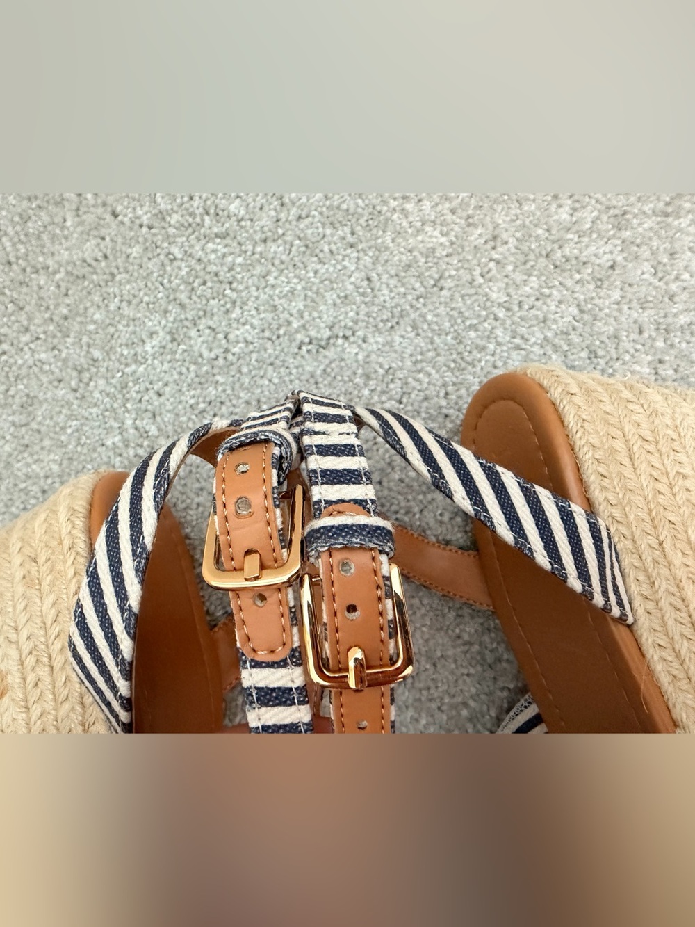 J. Crew Women’s Striped Navy Espadrille Wedge Sandals, size 10 - Picture 5 of 9